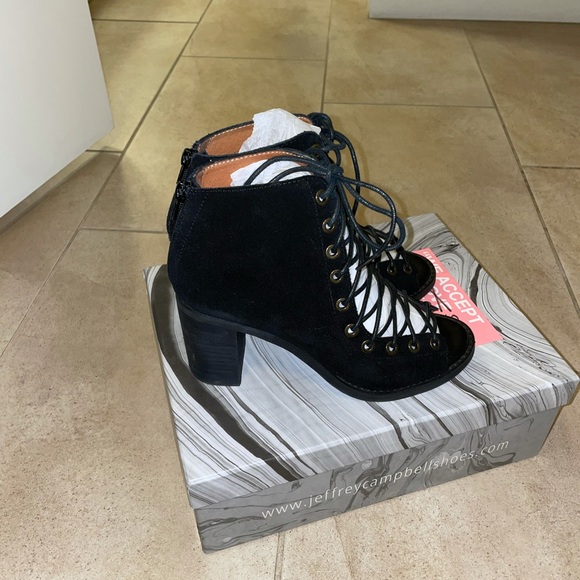 Jeffrey Campbell Cors Black Suede Peep Toe - Picture 5 of 8